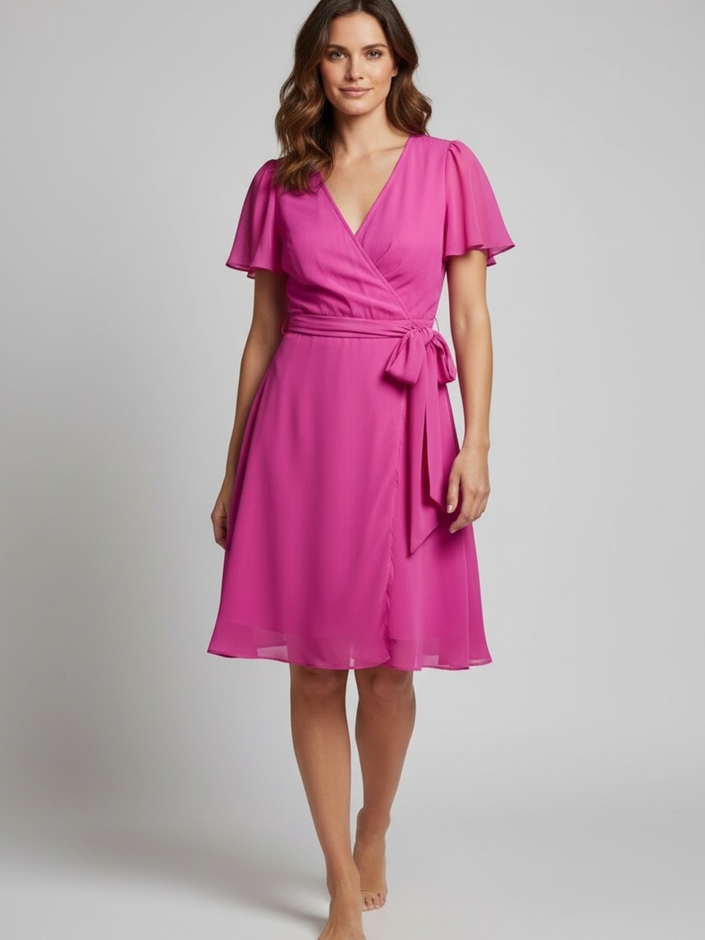 DKNY V-Neck Wrap Dress in Hot Pink